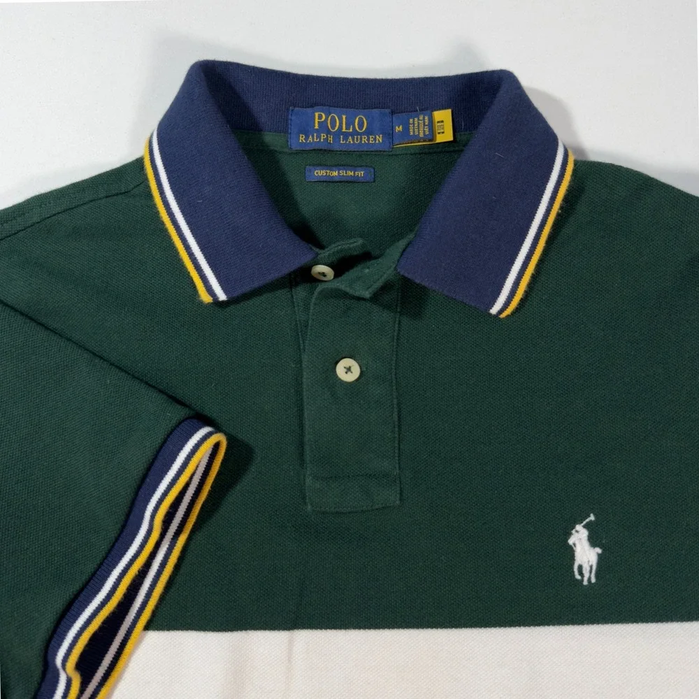 Polo Ralph Lauren Polo Shirt Mens M Green Excellent Custom Slim Fit Colorblock
